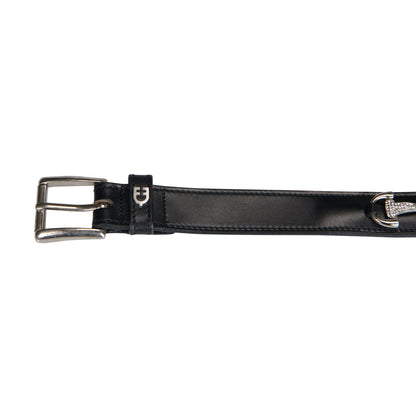 Leather belt with snaffle bits and rhinestones