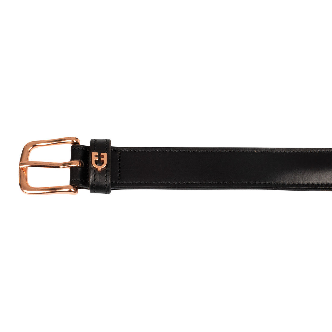 English belt with rose gold snaffle bits