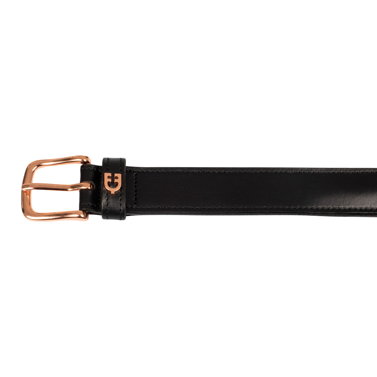 English belt with rose gold snaffle bits