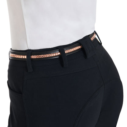 Leather belt with rose gold clincher