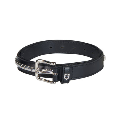 Leather belt with silver clincher.