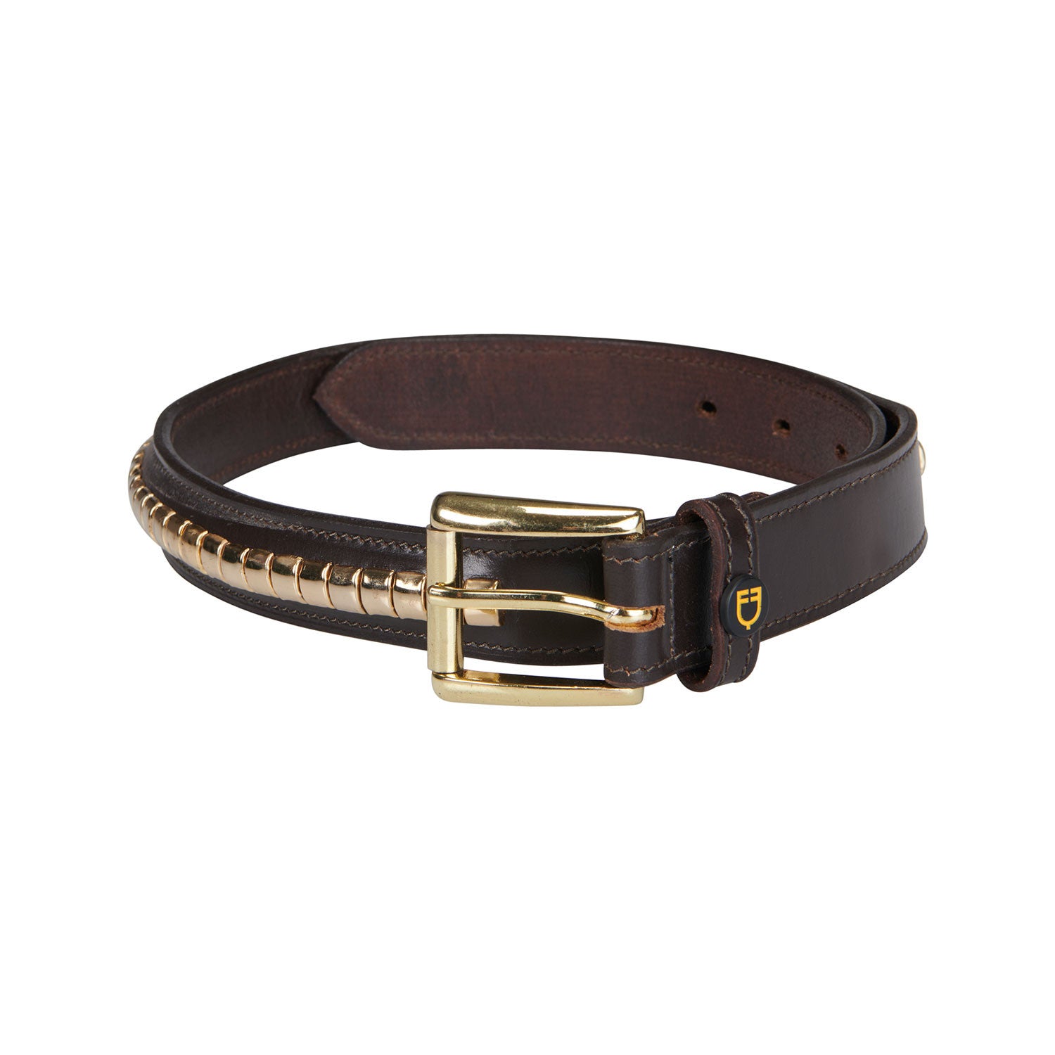 Leather belt with silver clincher.
