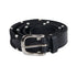 Leather belt with black and white embroidery.