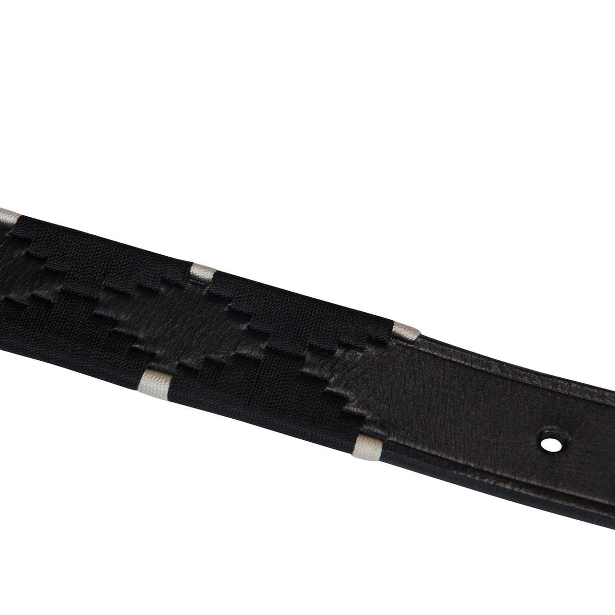 Leather belt with black and white embroidery
