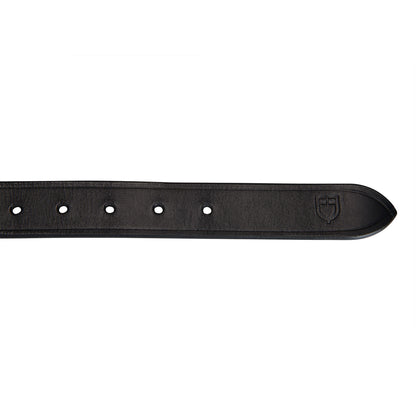 Leather belt with black and white embroidery