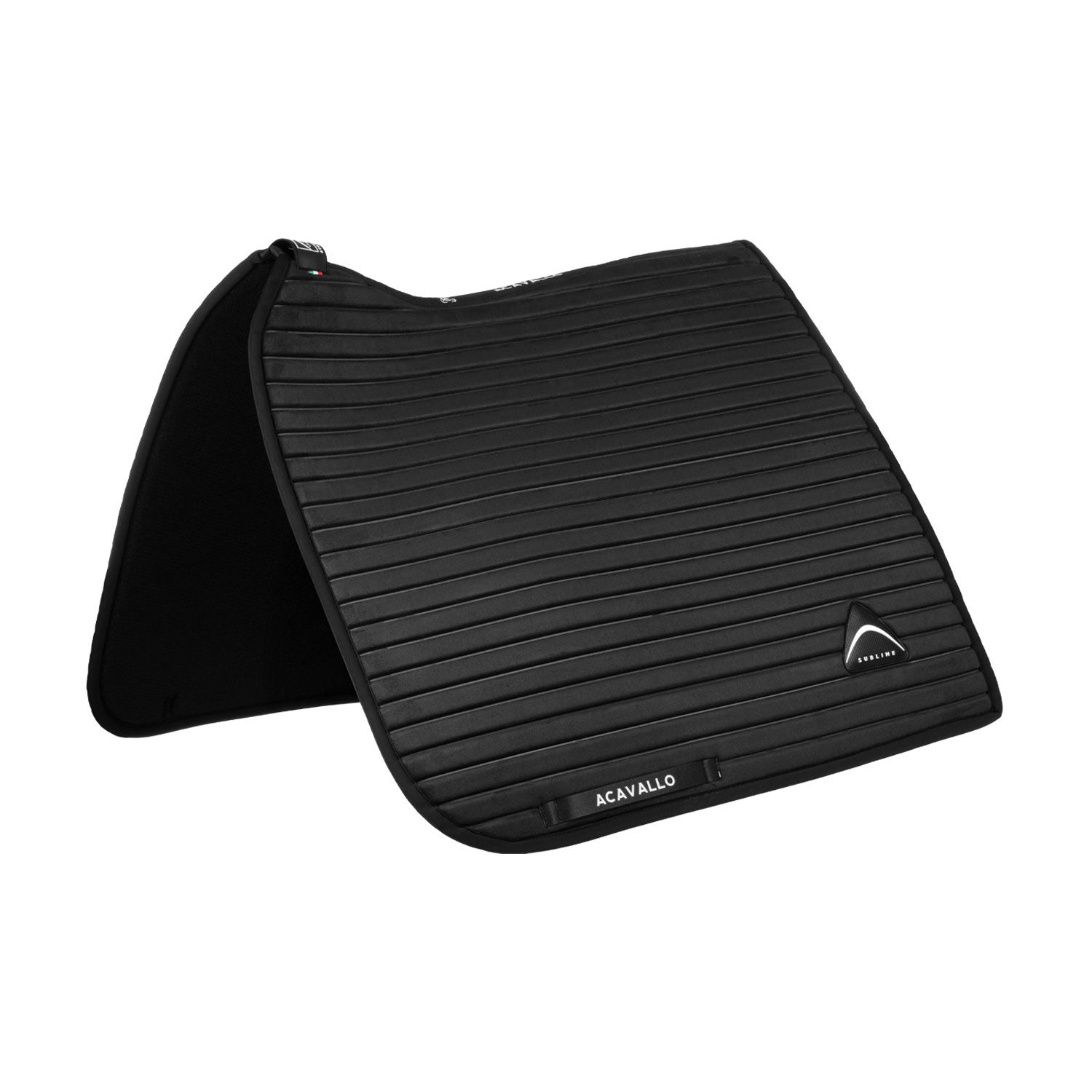 Sublime striped dressage saddle pad in technical fabric.