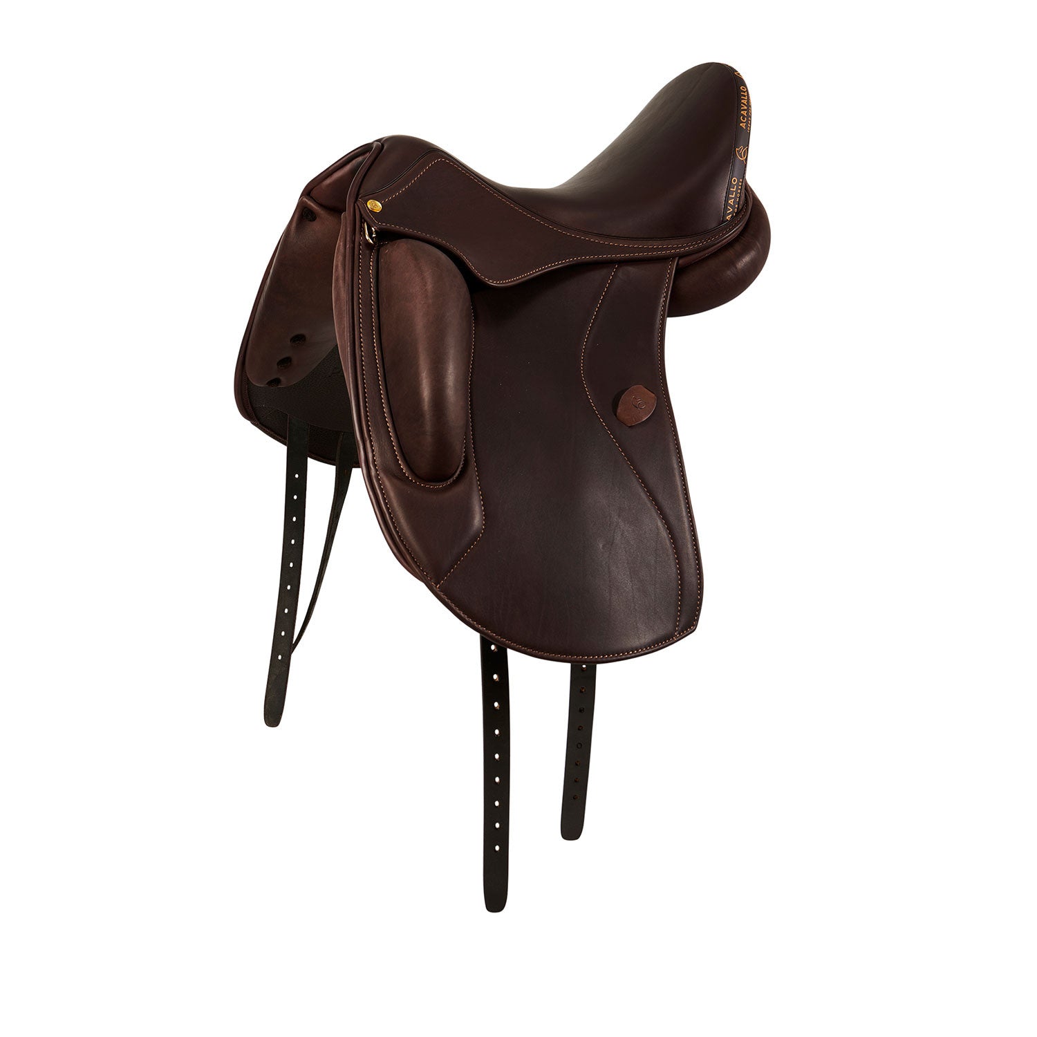 Perugino dressage saddle short knee blocks.