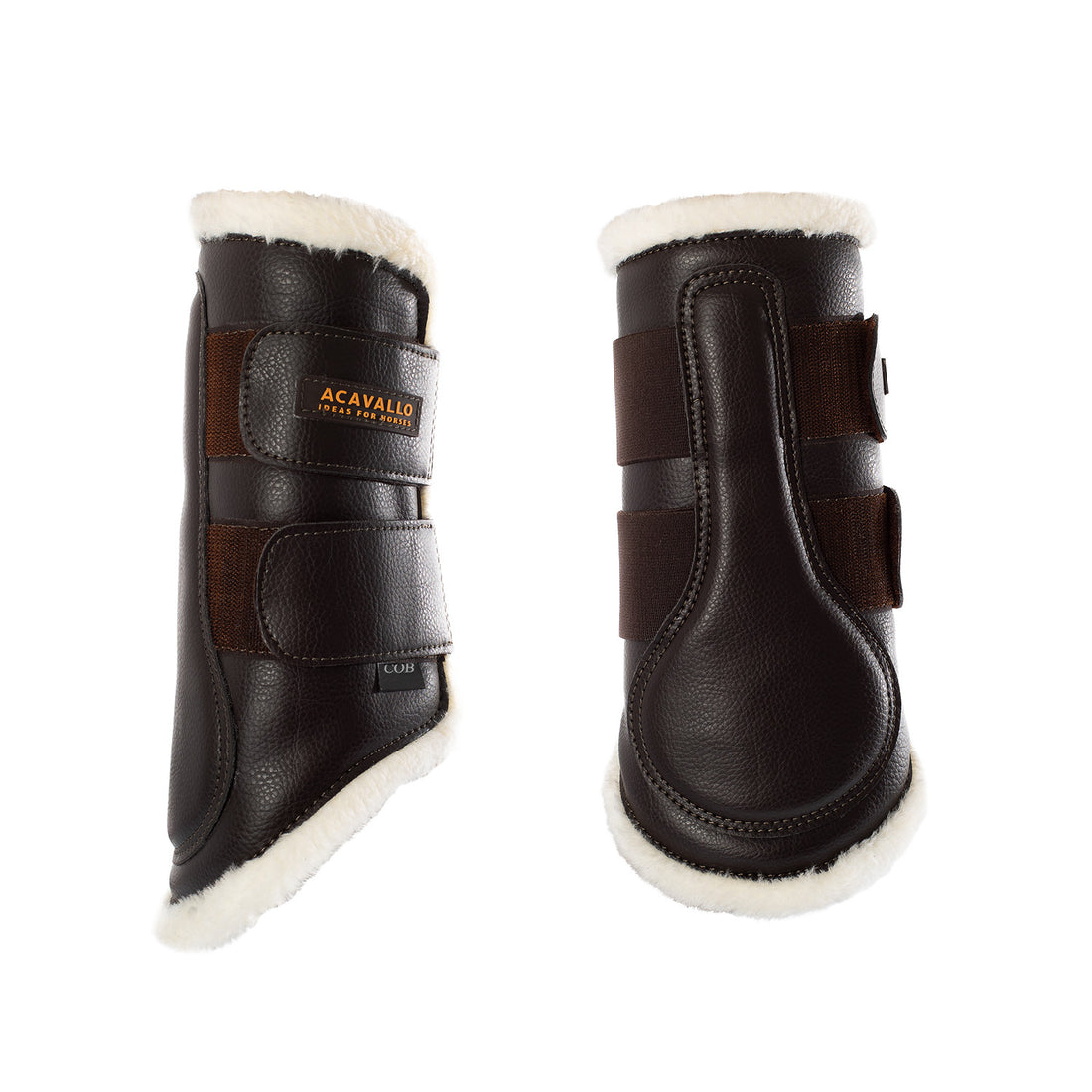 Front brushing boots faux sheepskin &amp; hook-and-loop closure.