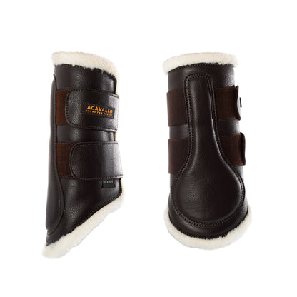 Front brushing boots faux sheepskin &amp; hook-and-loop closure.