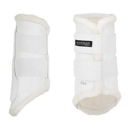 Front brushing boots faux sheepskin &amp; hook-and-loop closure.
