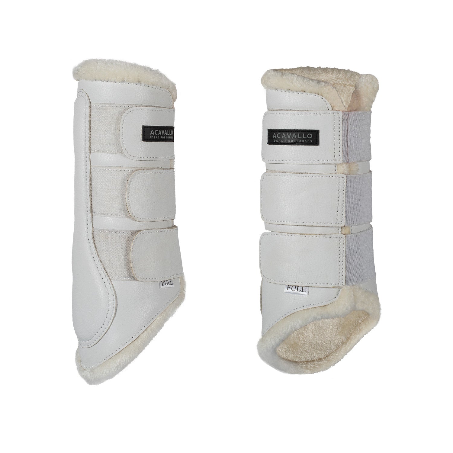 Hind brushing boots faux sheepskin &amp; triple hook-and-loop closure.