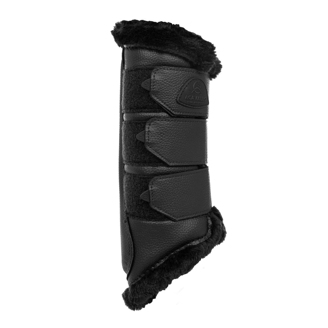 Hind brushing boots faux leather &amp; faux sheepskin.