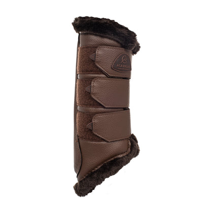 Hind brushing boots faux leather &amp; faux sheepskin.