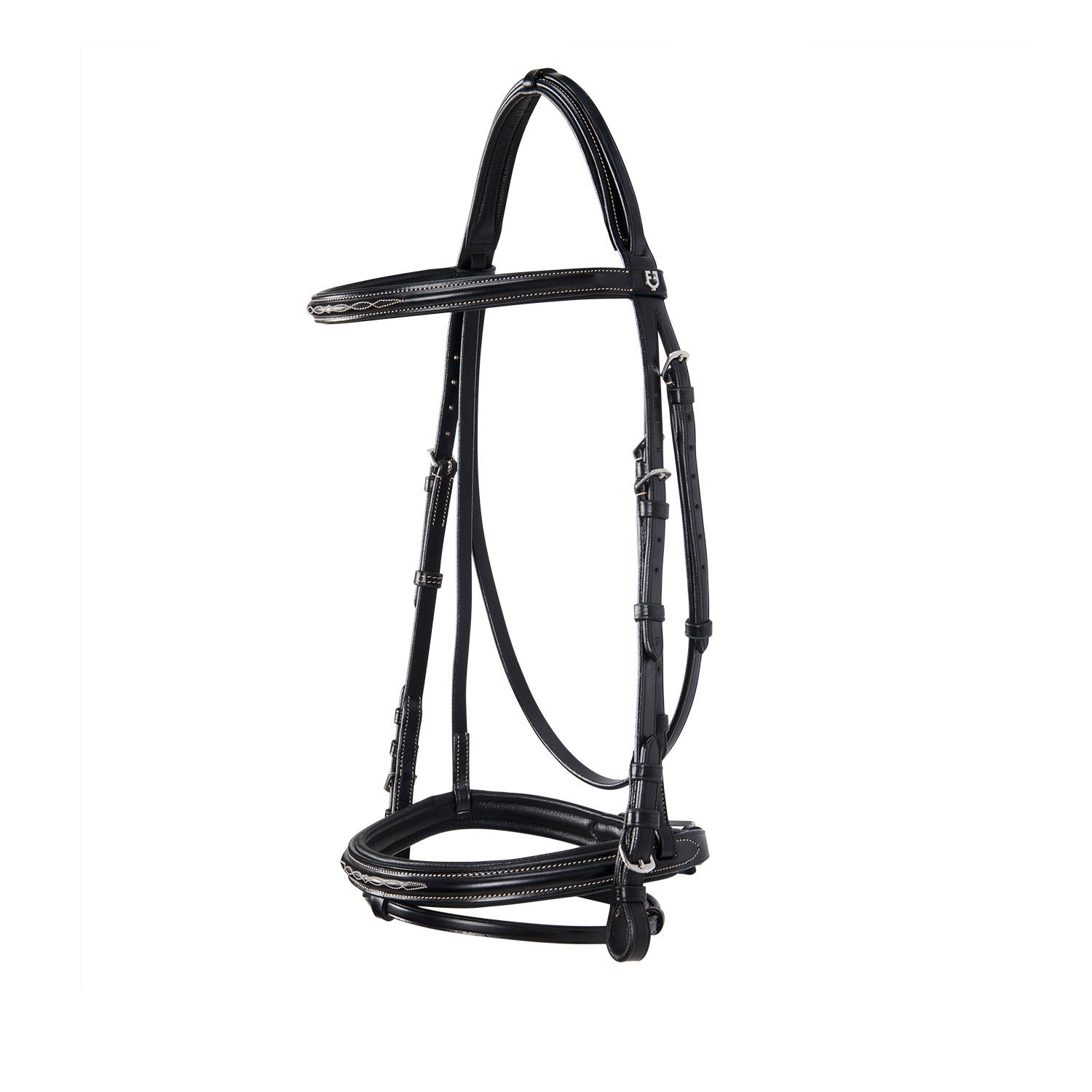Leather English bridle with embroideries.