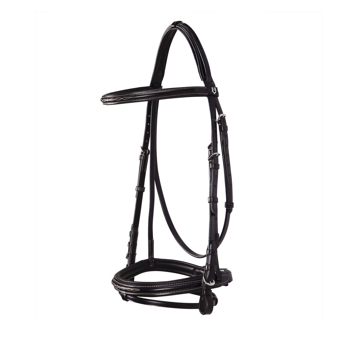 Leather English bridle with embroideries.