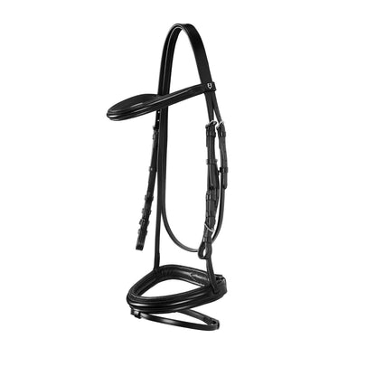 English leather bridle with rubber reins.
