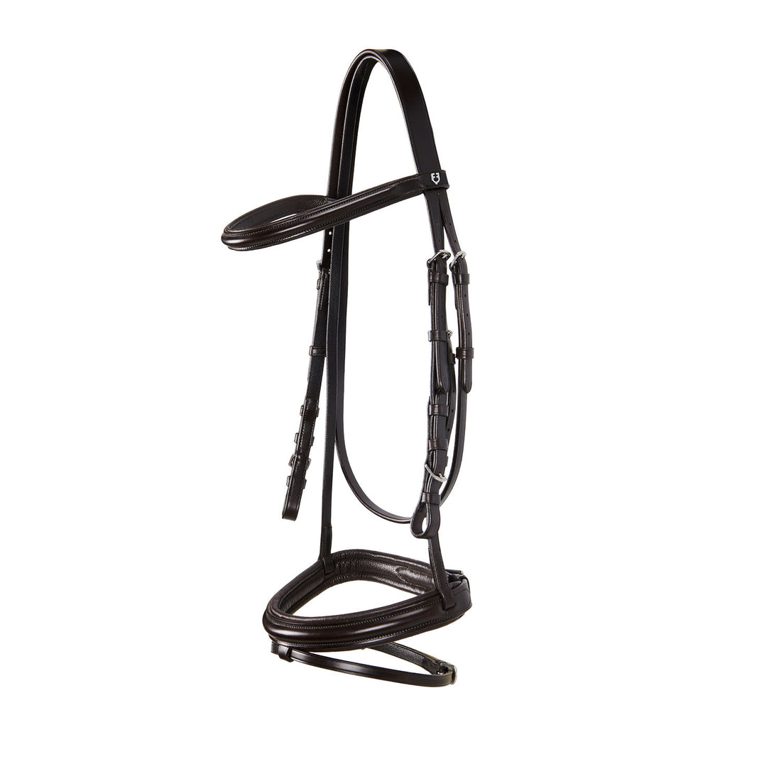 English leather bridle with rubber reins.