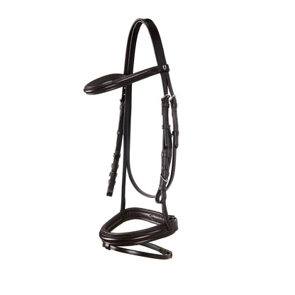 English leather bridle with rubber reins.