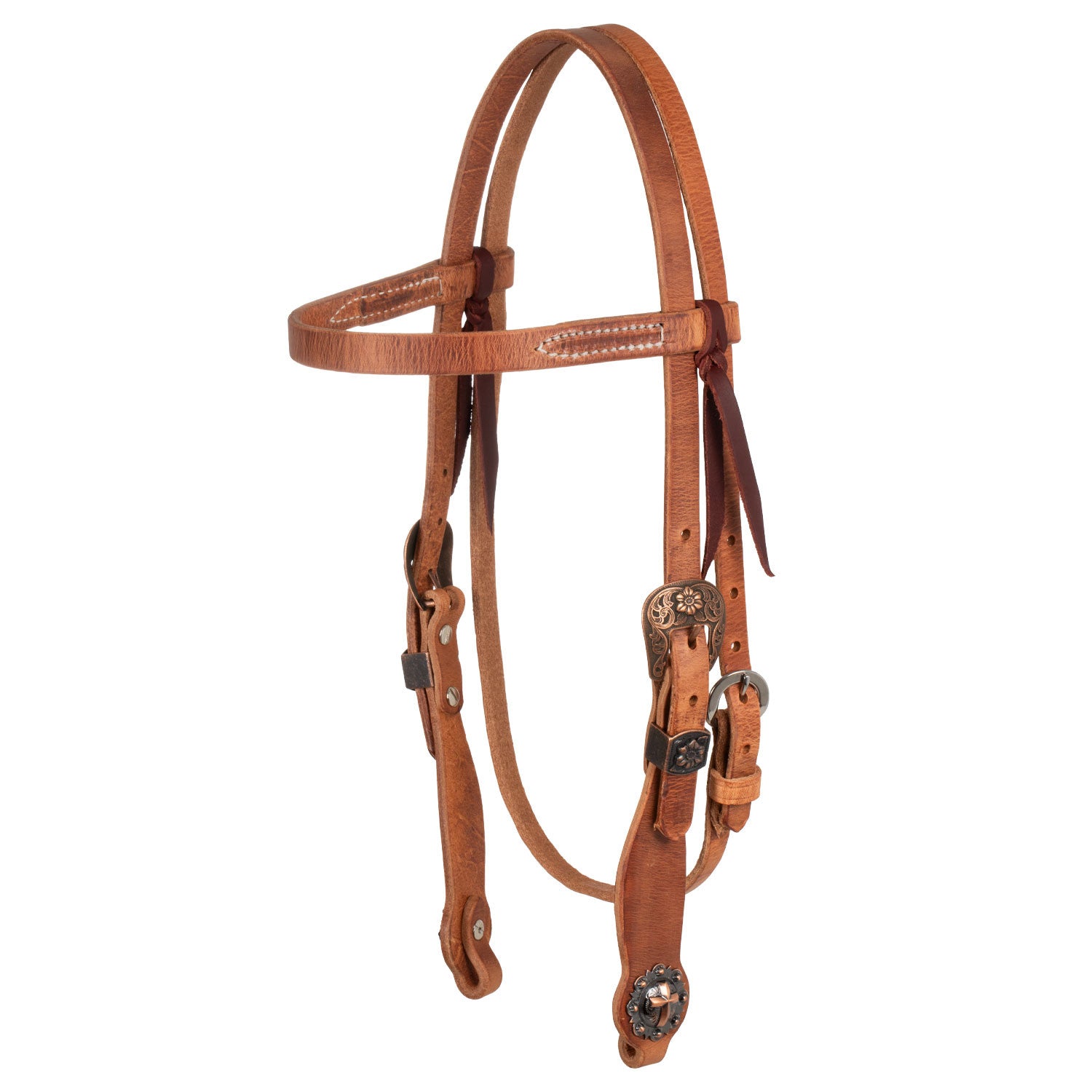 COPPER FLORAL BUCKLE WITH CROSS CONCHO WESTERN BRIDLE.