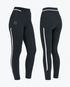 Cavalleria Toscana CT Ladies Full Grip Riding Leggings PAD179 in black with white side stripes, high waistband, CT logo and silicone full seat grip, front and back views.