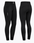 Cavalleria Toscana CT PAD163 ladies black riding breeches, front and back views showing high waistband, double-button fastening, white CT logo, contoured seams and technical lower leg panels.