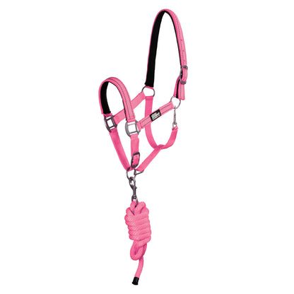 SYNTHETIC HALTER WITH LEAD  SOLID COLOR WITH REFLECTIVE STRIPES