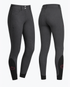 Cavalleria Toscana CT PAD090 ladies dark grey knee grip riding breeches, front and back views showing perforated technical fabric, high waist, silicone knee grips and contrasting black ankle panels.