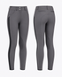 Cavalleria Toscana ladies grey knee grip riding breeches with black side stripe, front view, featuring a high waistband, two-button closure and technical stretch fabric PAD212