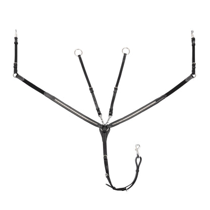 Tanned leather fork breastplate with silver clincher.