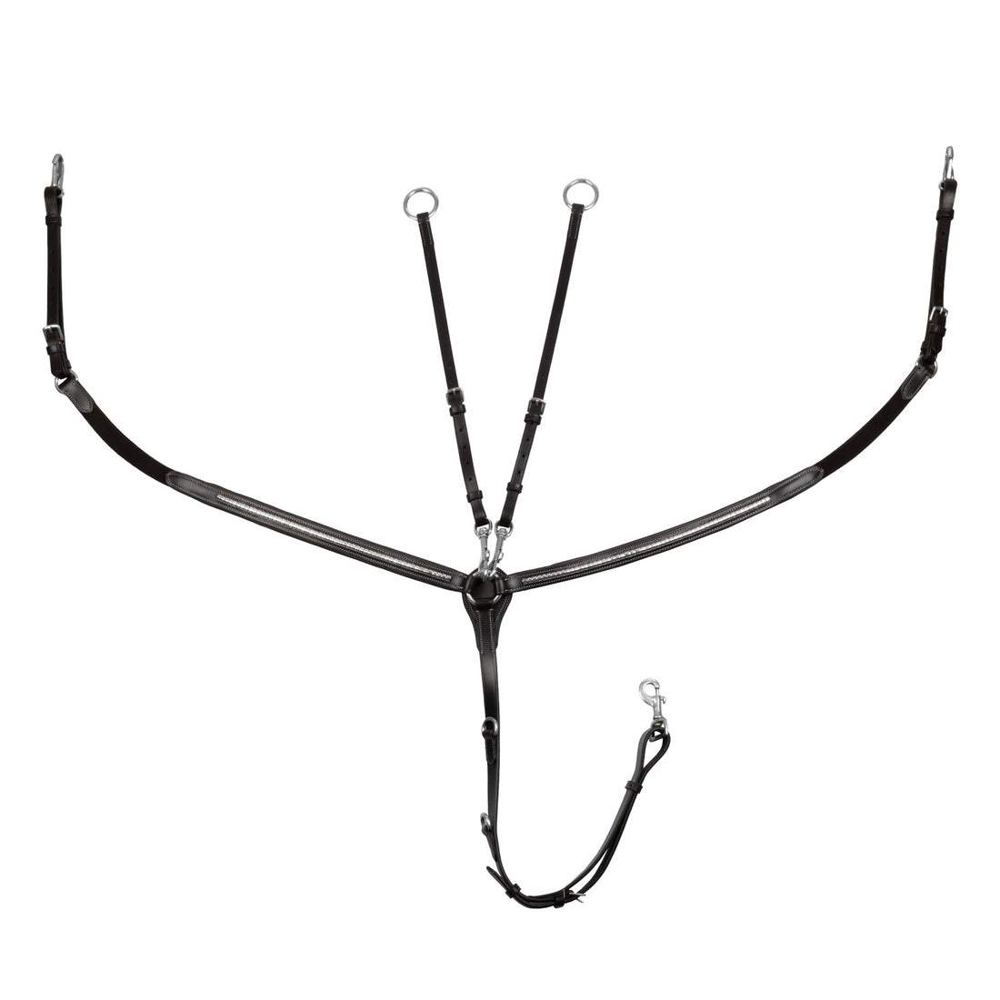 Tanned leather fork breastplate with silver clincher.