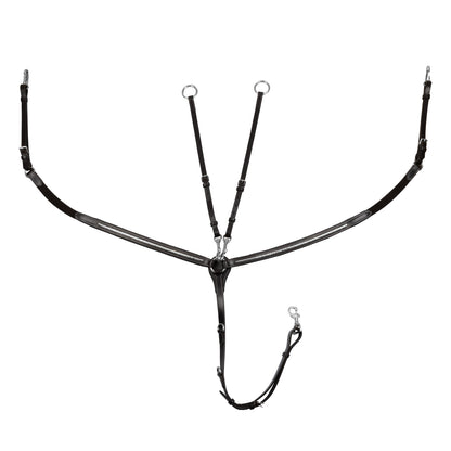 Tanned leather fork breastplate with silver clincher.