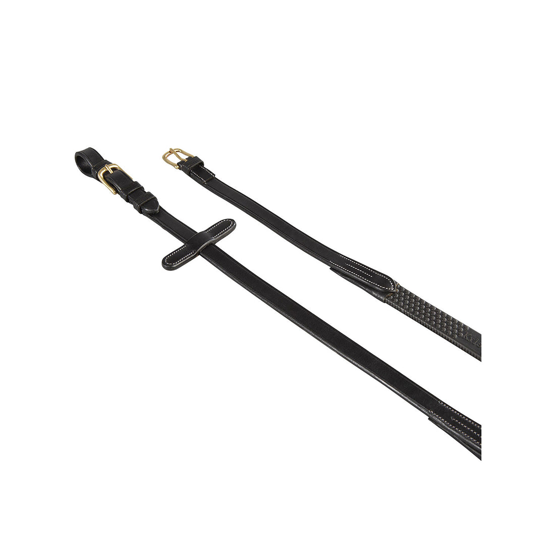 Rubber-reinforced leather reins for English bridle.