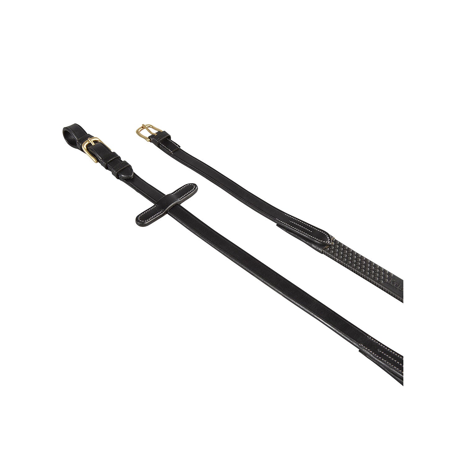 Rubber-reinforced leather reins for English bridle.