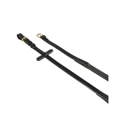 Rubber-reinforced leather reins for English bridle.