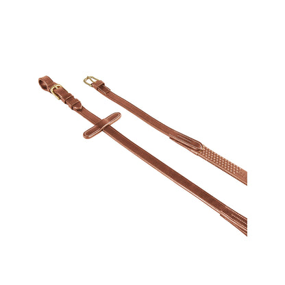 Rubber-reinforced leather reins for English bridle.