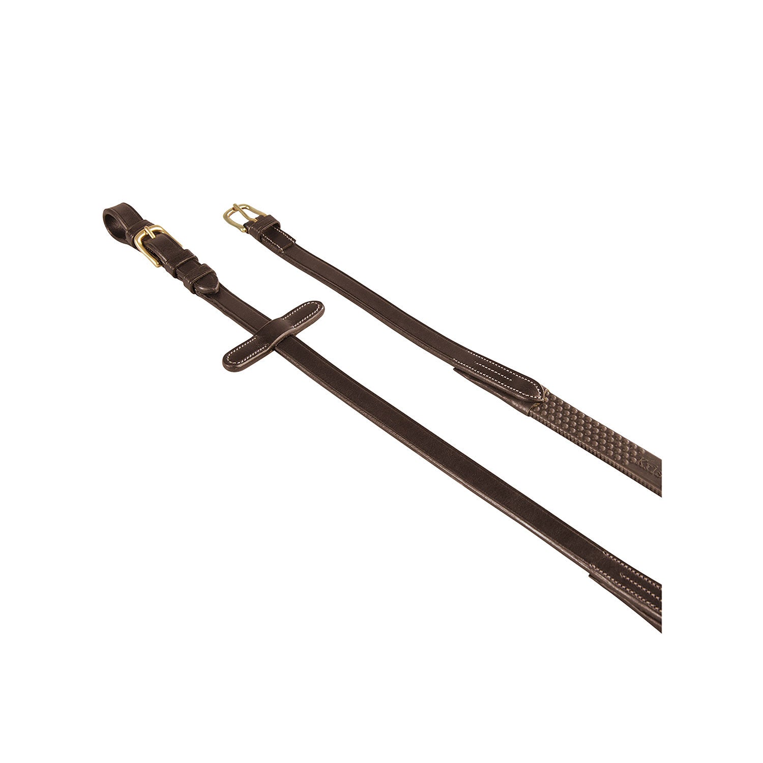 Rubber-reinforced leather reins for English bridle.