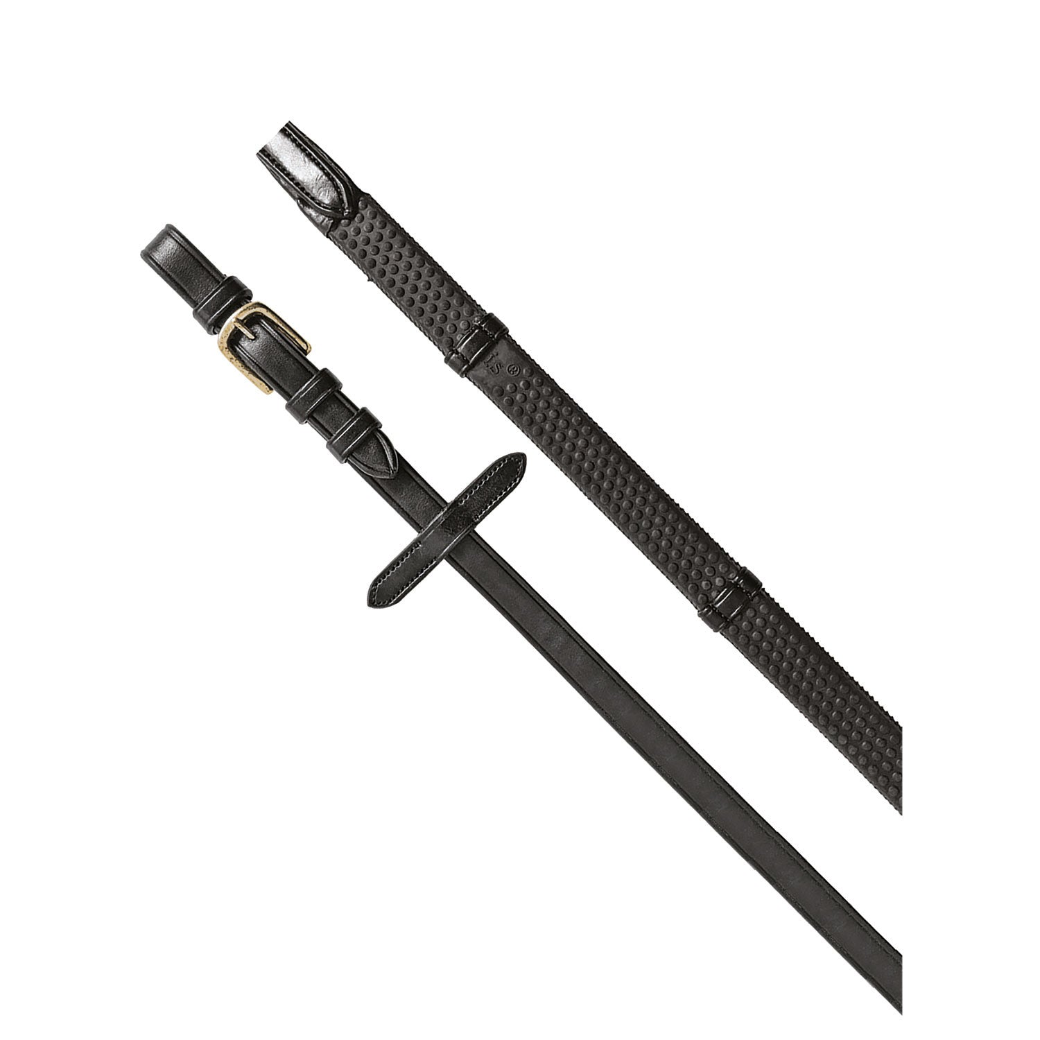 Reins for English bridle with brass-plated buckles.