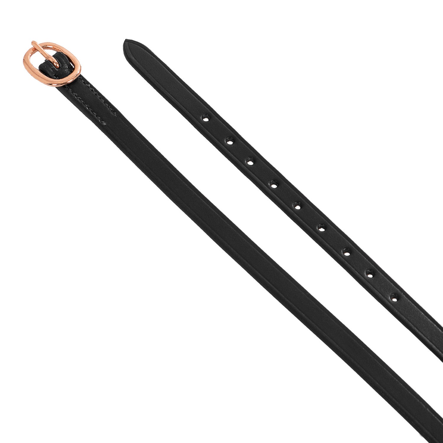 Spur straps in leather and rose gold buckle.