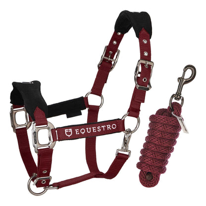 Halter with double adjustment and lead rope.