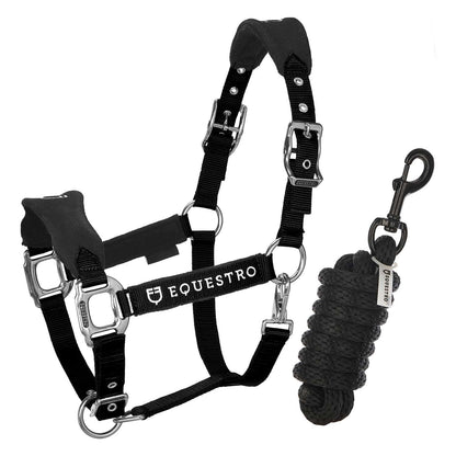 Halter with double adjustment and lead rope.