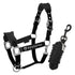 Halter with double adjustment and lead rope.