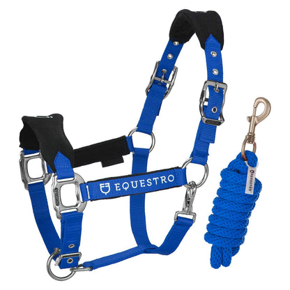 Halter with double adjustment and lead rope.