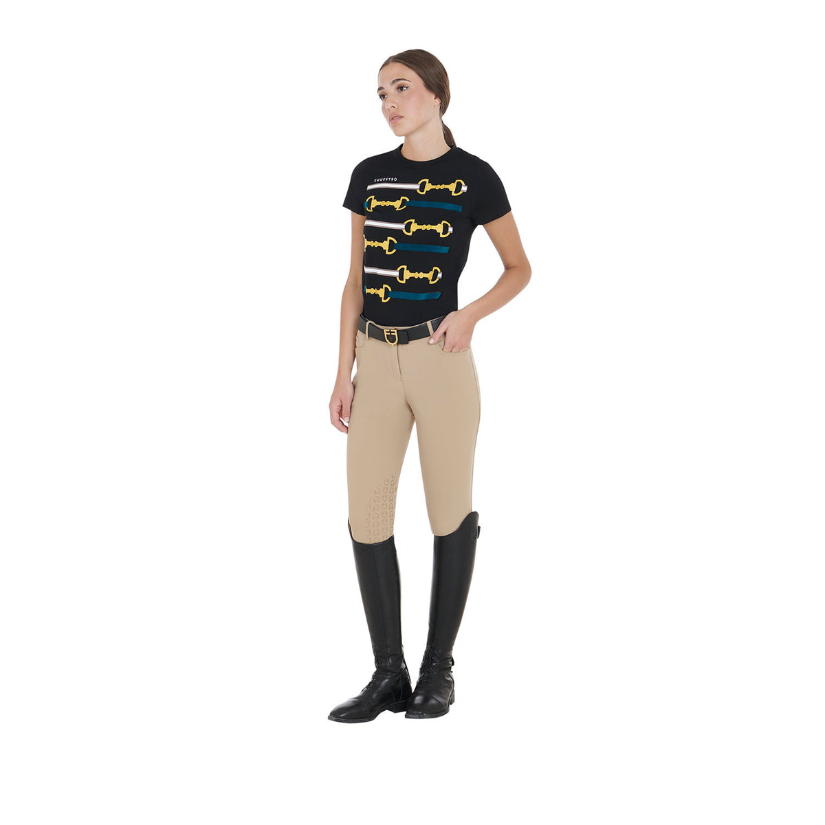 Equestro Ladies Slim Fit Grip Breeches With Logo
