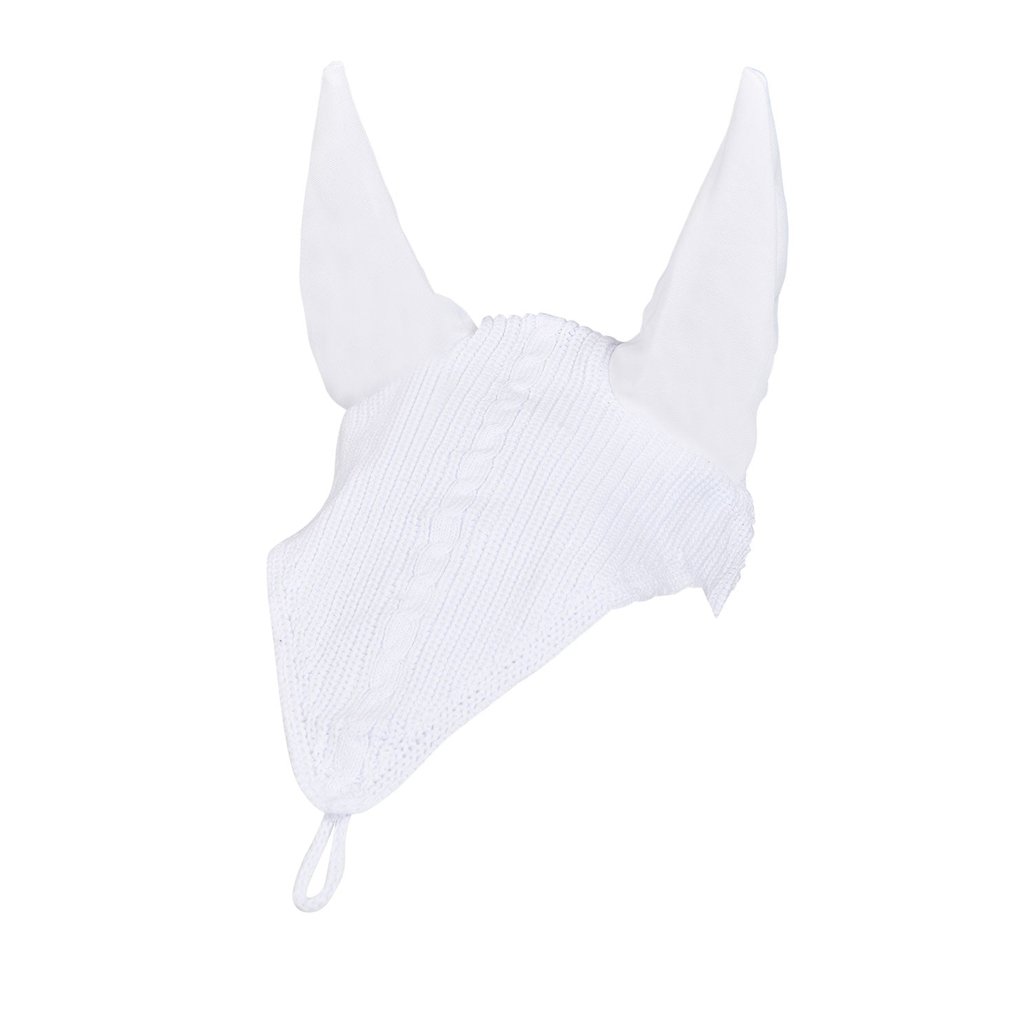 Meshing fly veil with drawstring at the noseband.