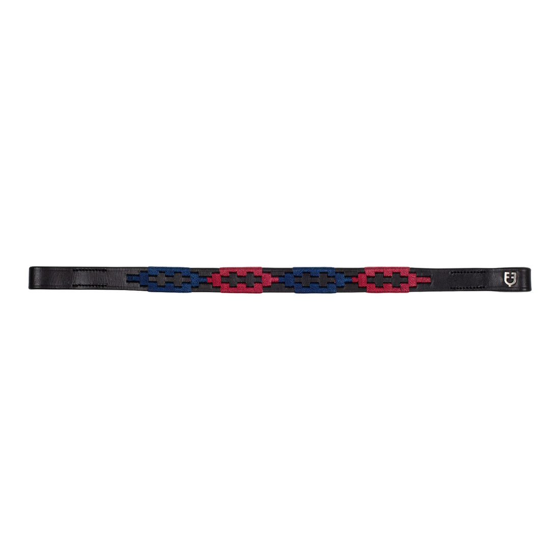 Leather browband with two-tone decorations.