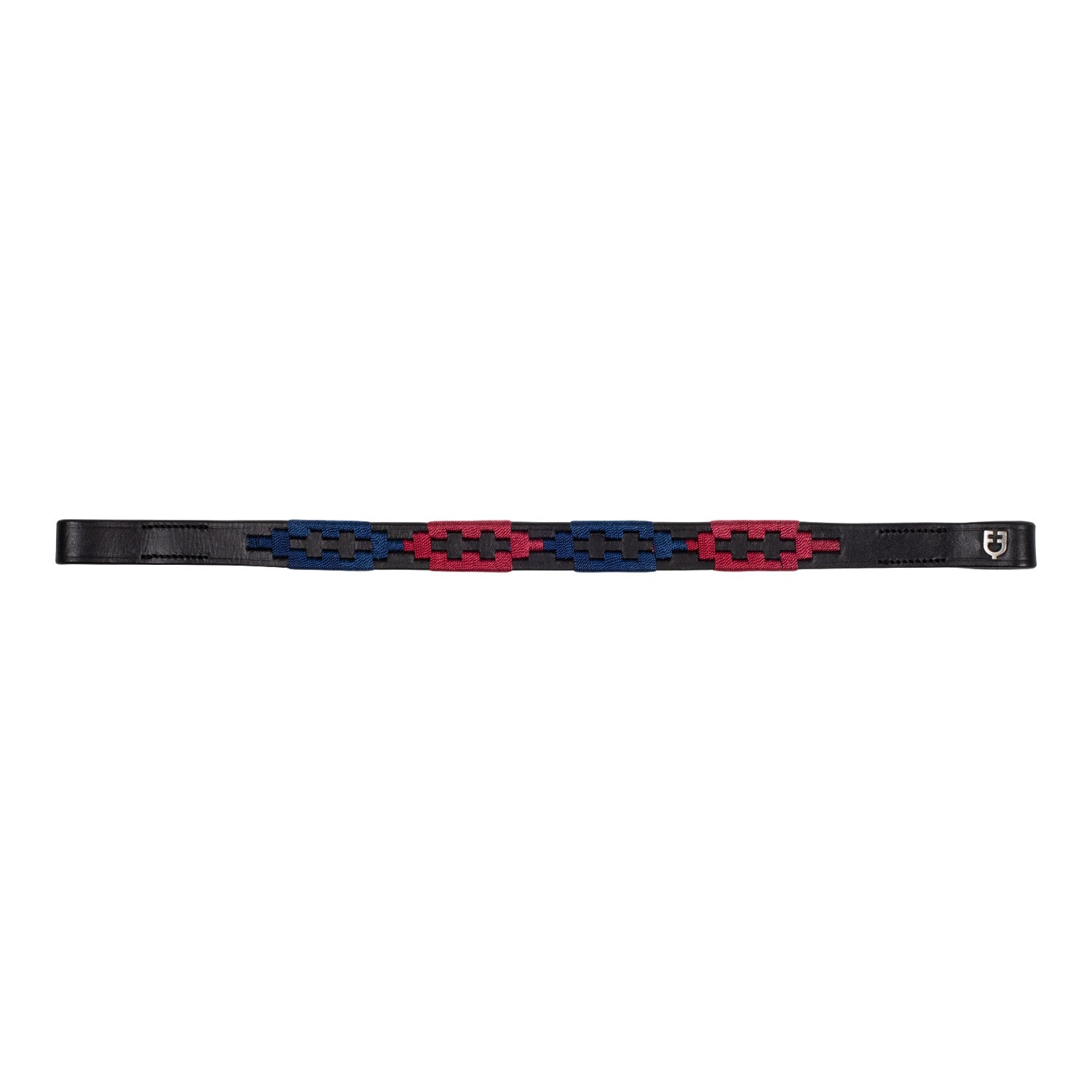 Leather browband with two-tone decorations.