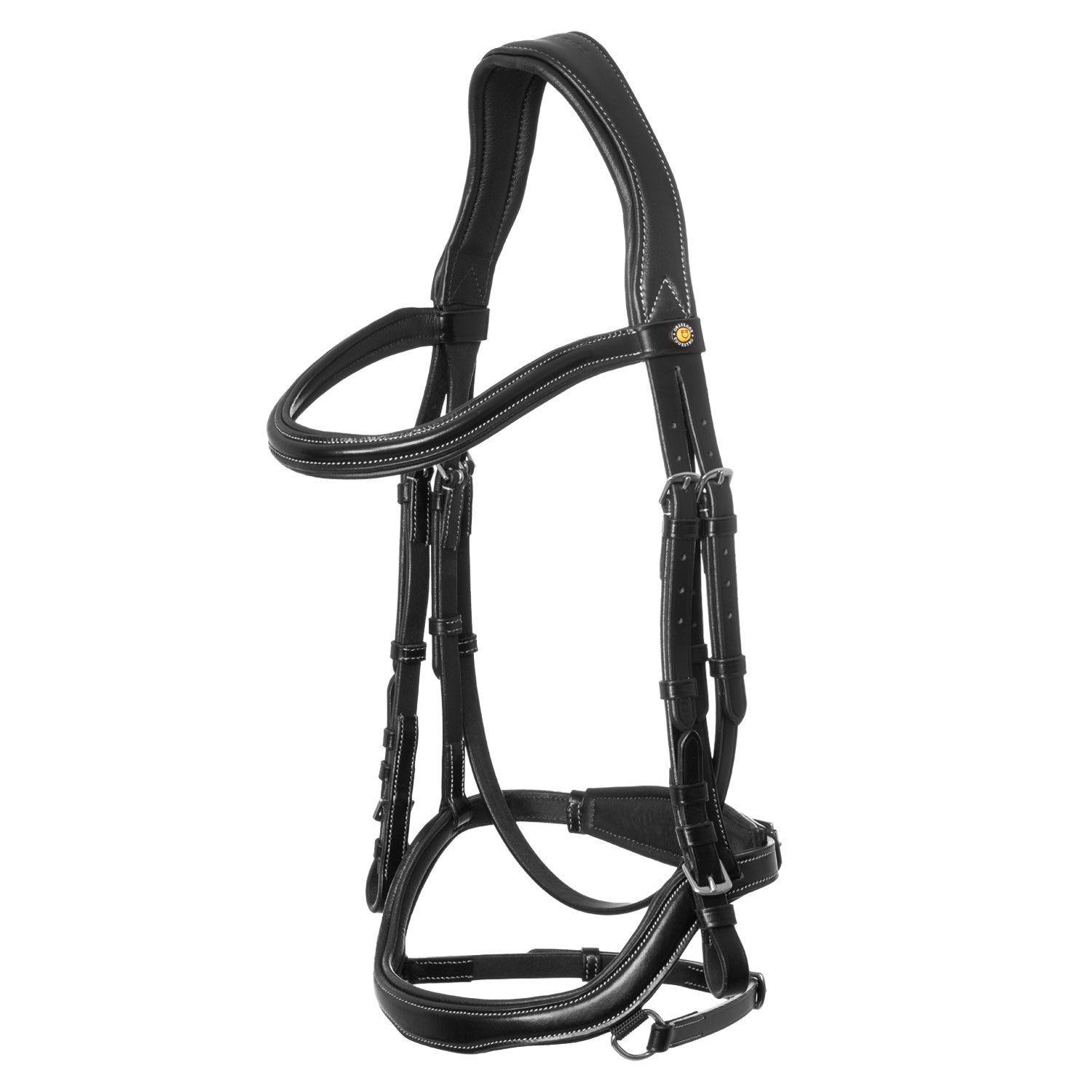 Anatomical bridle contrast stitching.