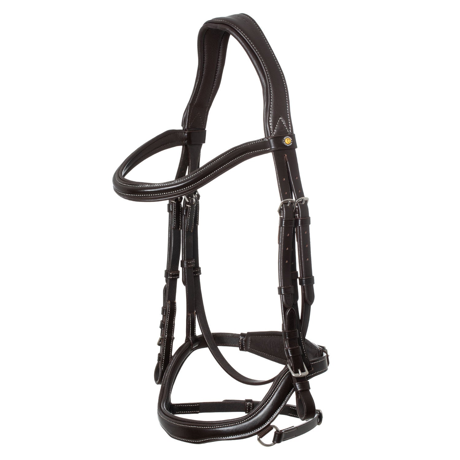 Anatomical bridle contrast stitching.
