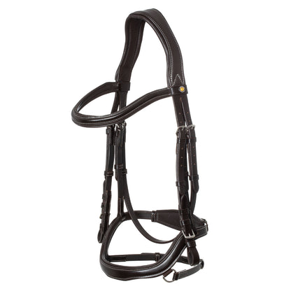 Anatomical bridle contrast stitching.