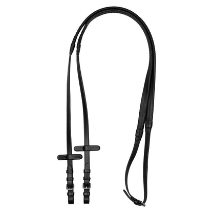 Leather and rubber reins.